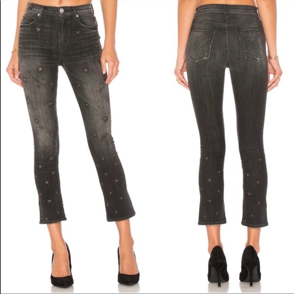 Hudson Jeans High rise embroidered Harper mini crop black denim 27 stars - Picture 1 of 7